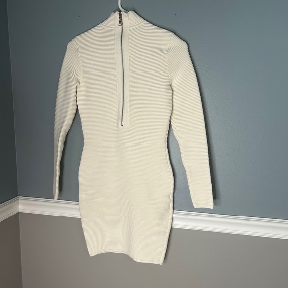 Torn by Ronny Kobo Cream Ribbed Mock Neck Bodycon Mini Dress Women small - Picture 6 of 9